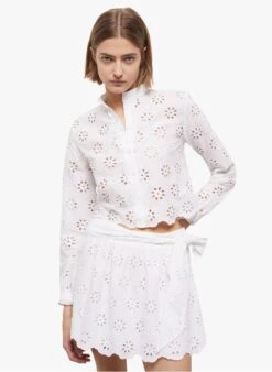THE KOOPLES White Short Cotton Broderie Anglaise Skirt