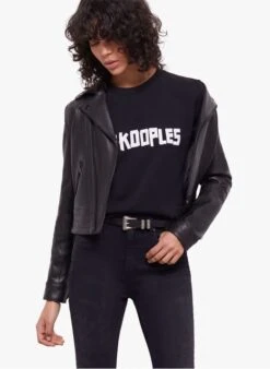 THE KOOPLES Black Round-neck Cotton T-shirt With Screen Print