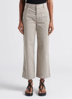 BENSIMON BLUA - Grey Wide-leg Cotton-blend 7/8 Pants