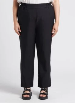 SCARLY - Black Plain Straight-leg Pants