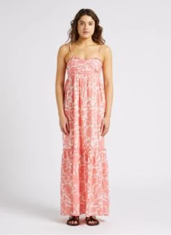 BERENICE RAIDA - Pink Long Floral Print Cotton Strapless Dress